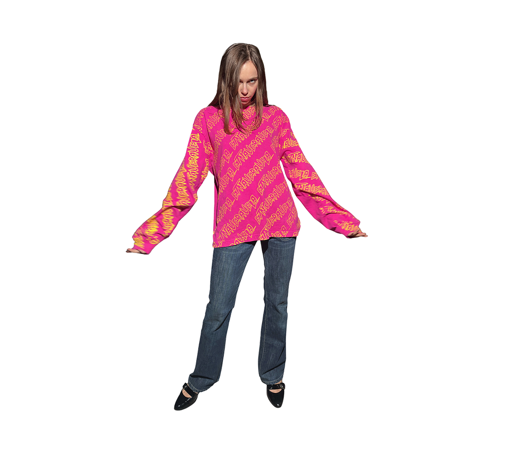 all over print long sleeve yellow over pink